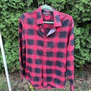 Red and black plaid button down